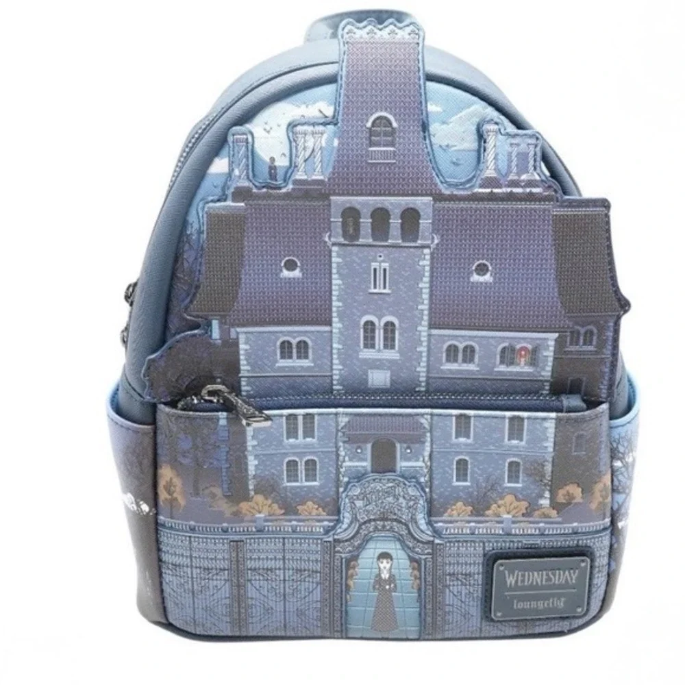 Loungefly Blue Wednesday Nevermore Academy Glows Dark Backpack NWT‎